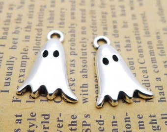 Halloween Ghost Charms, 10 pc&#39;s antiek zilver zinklegering metalen bedels, Boo Ghosts, Spooky spookachtig zwevend karakter met holle ogen, 2249