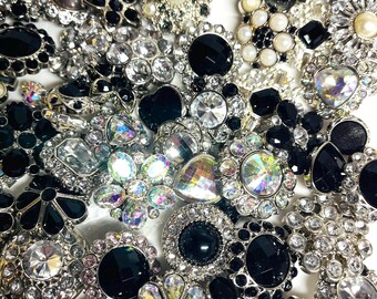 Vintage Black Rhinestone Buttons: Acrylic Pearl Shank Buttons
