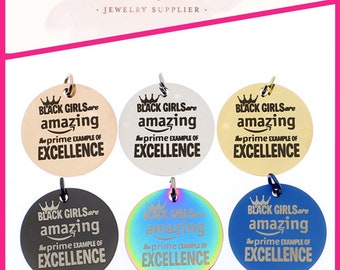 Empowered Woman Stainless Steel Charm | Black Girl Excellence, 25mm