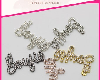 Charm de palabra Boujie con diamantes de imitación: colgante de aleación de plata (45 mm)