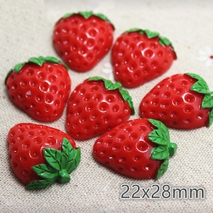 Erdbeer Cabochons aus Resin, flache Rückseiten, 10 Stück Erdbeeren Harze, Cabochons, Obst, Beeren Cabochons, DIY Handwerk D15
