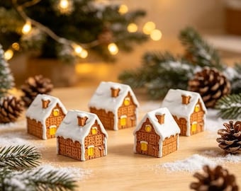 Miniature Gingerbread House Cabochons: Dollhouse Miniature Christmas Decoration, 4 pcs. 0241