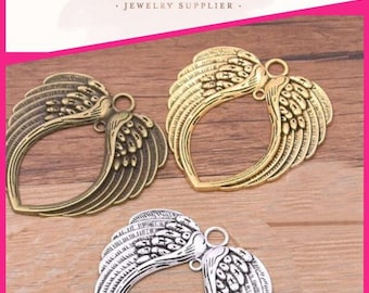 2 Pcs Angel Feather Wing Charms: Alloy Guardian Pendants (69mm)