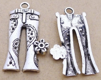 2 Pcs Antique Silver Hippie Bell Bottom Jeans Charms: 60s Style Alloy Pendants