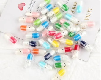 Fake Pill Cabochons: Plastic Resin Miniature Capsules (10 Pcs, 25x11mm)   0013