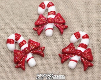 Christmas Candy Cane Resin Flatbacks, Holiday DIY Crafts (10 Pcs)