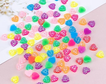 Heart Cabochons: Vibrant Faceted Heart Resin Flatbacks, (Lot of 10) 12mm.  0211
