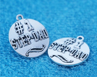 Number One Step-Dad Embossed Charm, Antique Silver Alloy (4 Pcs or 10 Pcs)