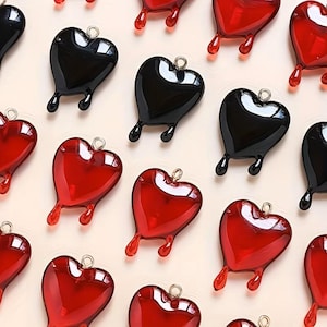 Bleeding Heart Charms, Gothic Heart Charms, 2 pcs.  0316