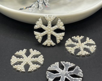 Christmas Pearl Snowflake Cabochons: Rhinestone Flatbacks (2pc 28mm)