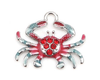 Bulk 5pcs. Rhinestone Crab Charm, Pendant, Red Sand Crab Charms, B1888
