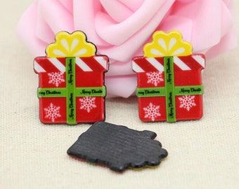 10 Pcs Christmas Present Resin Flatbacks: Holiday Embellishments (30mm)