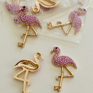 4 Pink Rhinestone Flamingo Embellishments, 26 x 40mm, Florida Bird 3058