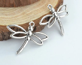 10 Pcs. Dragonfly Charms, Bug Charms, Zinc Alloy, Antique Silver Metal, B2180