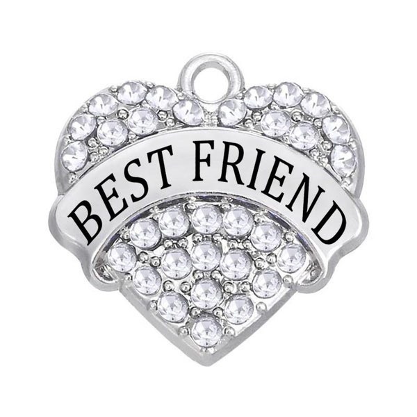 1 Pc. or 5 Pcs. Best Friend Rhinestone Heart Charms, Pendants, Sibling, Family, Woman, Best Friends Forever, BFF, Friends For Life Bond