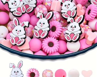 Cuentas de conejito de silicona 3D, cuentas focales de Pascua, suministros para hacer joyas DIY