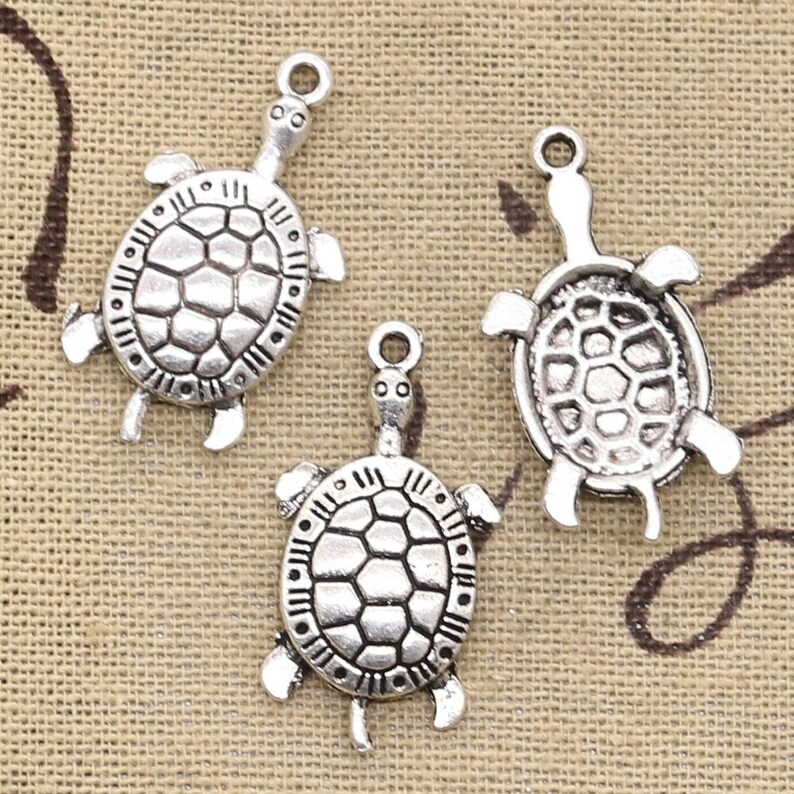 5 Pc Antique Silver Turtle Charm Pendants: Zinc Alloy, 30mm - Etsy