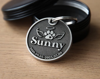 Pet Memorial Tag, Custom Pet Loss ID Tag, Angel Wings Badge, Engraved Dog Memorial Tag, Pet ID Tag Charm Personalized, Memory Pet Tag