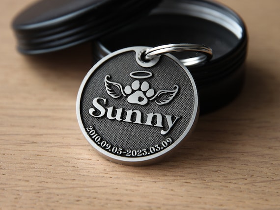 Pet Memorial Tag Custom Pet Loss ID Tag Angel Wings Badge Engraved Dog Memorial Tag Pet ID Tag Charm Personalized Memory Pet Tag Etsy
