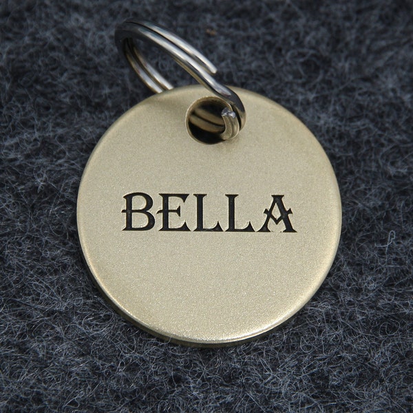 Brass Deep Engraved dog tag, Round shape Pet collar id tag, Custom Personalised Pet ID, Cat tag for collar, Deep engraved keychain