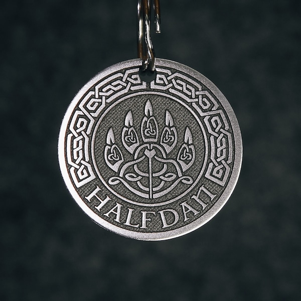 Personalized Viking Pet tag with Bear Paw, Custom Engraved Dog Collar Name Tag, Celtic pet tag, Cat ID Tag, Stainless Steel Puppy Tag