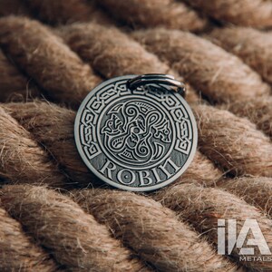 Placa de identificación celta grabada personalizada para perro, placa de acero inoxidable para collar de mascota imagen 5