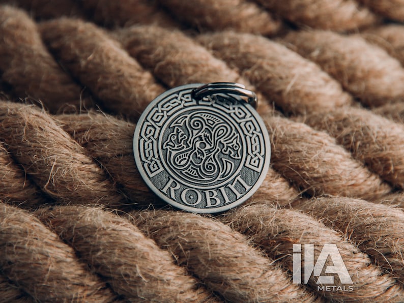 Placa de identificación celta grabada personalizada para perro, placa de acero inoxidable para collar de mascota imagen 5