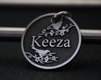 Leaf Pattern Stainless Steel Pet ID Tag, Engraved Dog Collar Tag