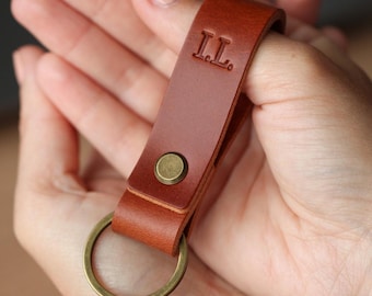 Handcrafted Personalized Leather Keychain: Two Characters on Each Side - Made from Premium Italian BUTTERO Leather with Embossed Initials.