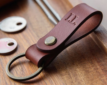 Personalized Leather Keychain: 2 Characters Each Side - A Handcrafted Accessory made from Italian BUTTERO leather with embossed initials.