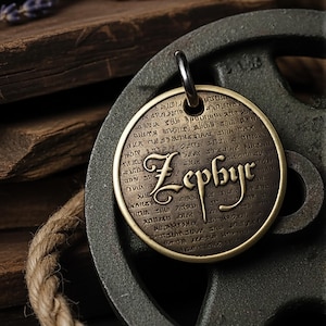 Op maat gegraveerd messing huisdier-ID-tag – antiek 'Zephyr'-ontwerp
