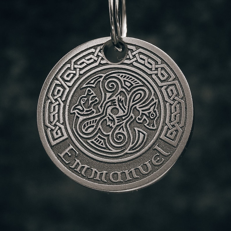 Placa de identificación celta grabada personalizada para perro, placa de acero inoxidable para collar de mascota imagen 6