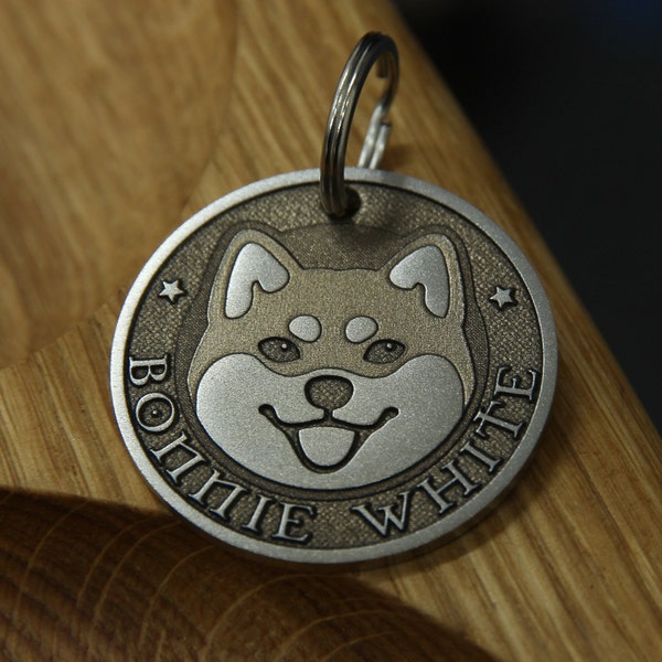 Étiquette d’identification de chien Shiba avec nom personnalisé, étiquette de collier de chien.