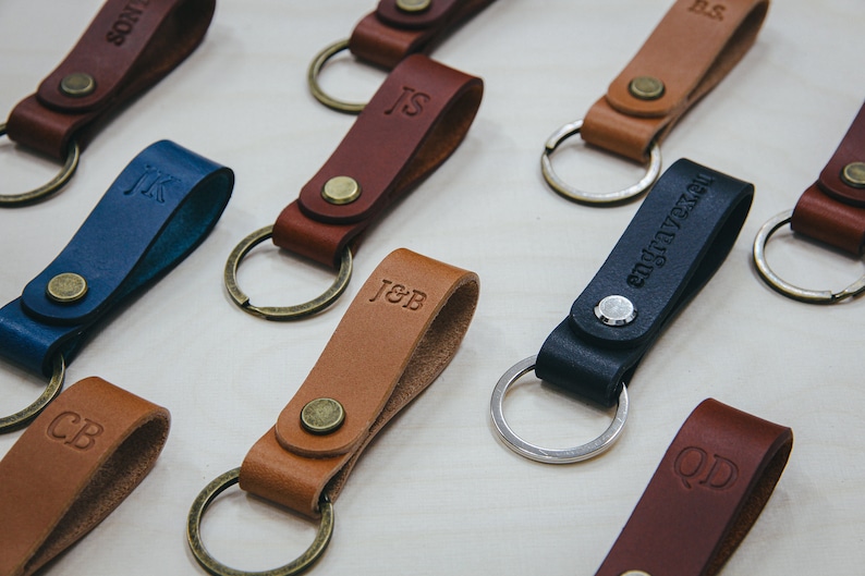 Personalized Leather Keychain: 2 Characters Each Side A Handcrafted Accessory made from Italian BUTTERO leather with embossed initials. image 7