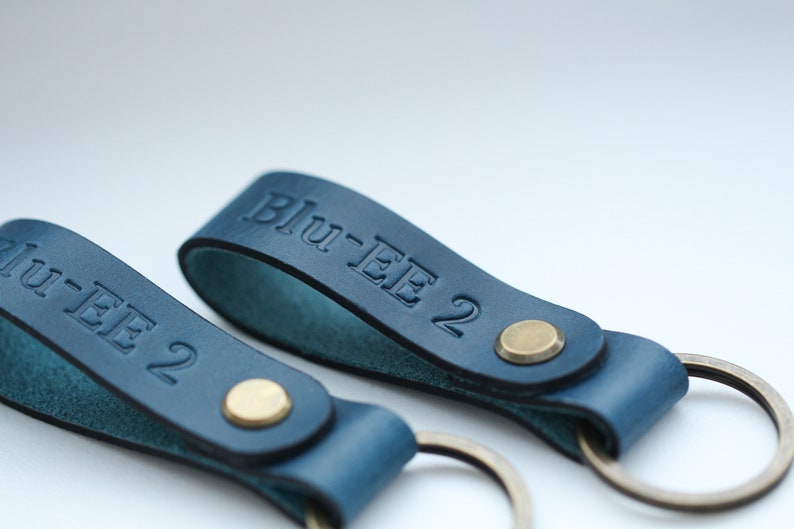 Personalized Leather Keychain: 2 Characters Each Side A Handcrafted Accessory made from Italian BUTTERO leather with embossed initials. image 9