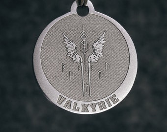 Médaille d'identification ronde pour chien Valkyrie en acier inoxydable avec motif floral gravé, étiquette de collier nominative personnalisée et attache porte-clés