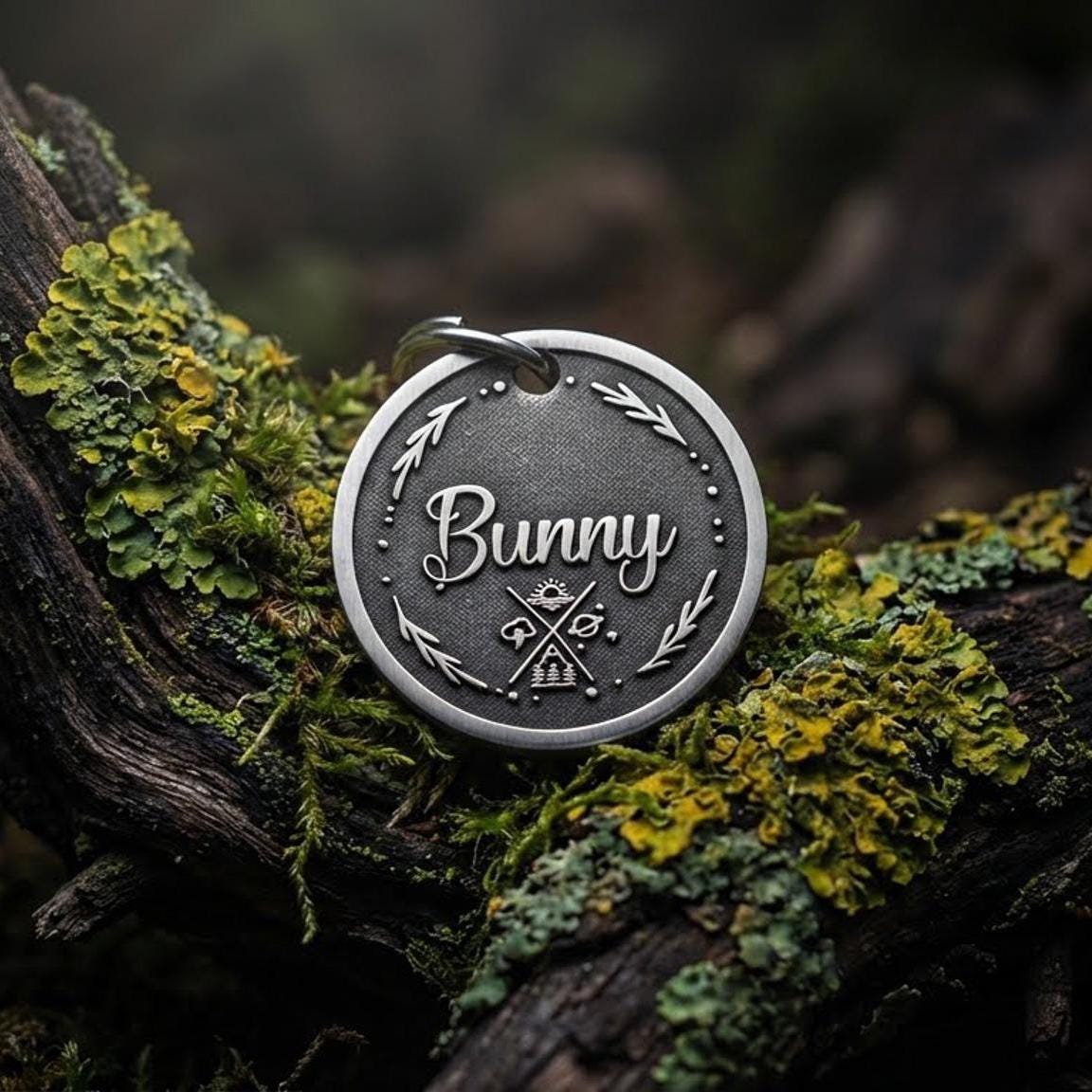 Engraved Pet Id Tag - Personalized Stainless Steel, Nature Design
