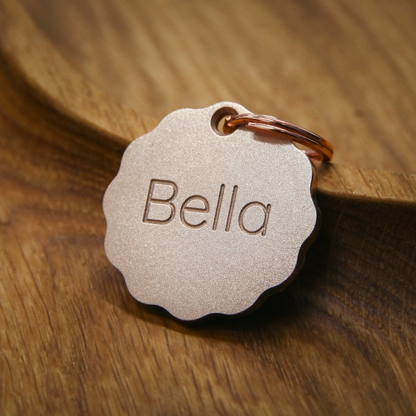 Copper Deep Engraved dog tag, Round shape Pet collar id tag, Custom Personalised Pet ID, Cat tag for collar, Deep engraved keychain