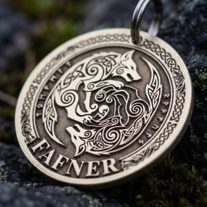Personlig Viking Wolf Dog Tag, Nordisk Husdjurs-ID i Rostfritt Stål (Graverad)
