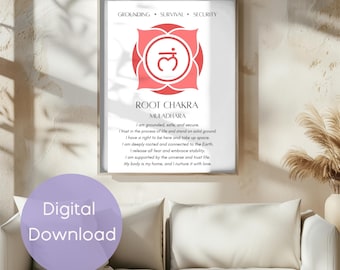 Root Chakra Affirmation Art Print: Muladhara Spiritual Decor (Digital Download)