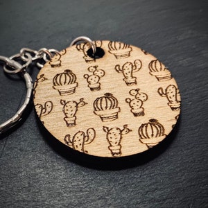 Wooden Cactus Personalised Keyring