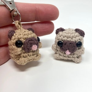 Handmade Crochet Tiny Pug Keyring or Car Charm 100% Cotton Amigurumi
