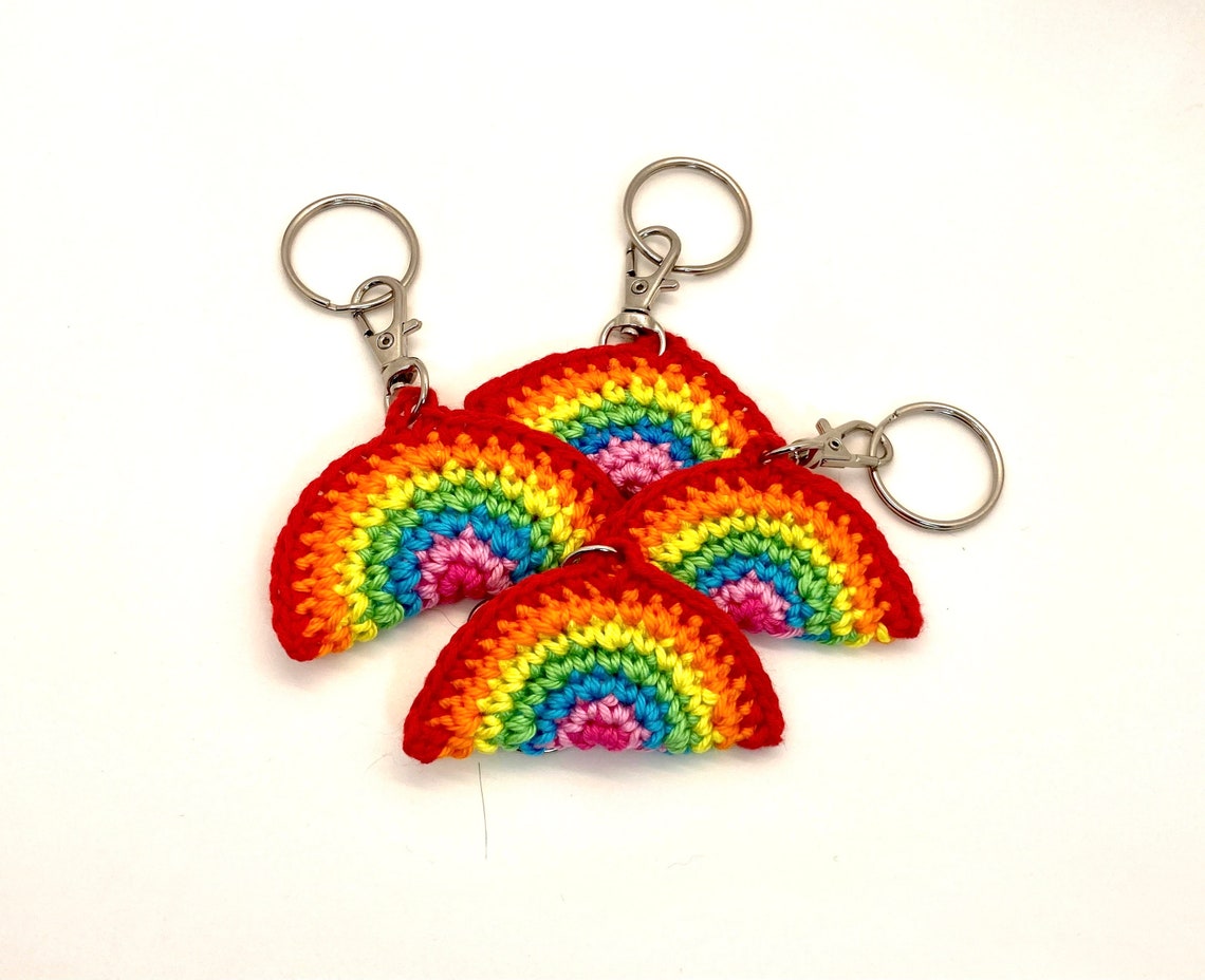 Handmade Crochet Rainbow Keyring 100 Cotton Amigurumi Etsy
