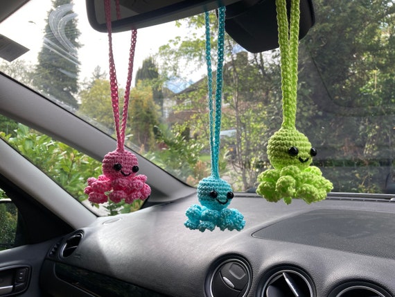 Octopus Crochet Car Rear View Mirror Hanging Rearview Mirror Charm Decor, Shop Limited-time Deals