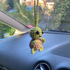 Crochet Tiny Turtle Car Charm Rear View Mirror hanging accessory Tortoise 100% Cotton Amigurumi