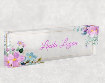Gebloemde bureaunaam, aangepast kantoordecor, naambordje, gepersonaliseerd naambordje voor bureau, gepersonaliseerd acrylcadeau, bureaunaam kerst