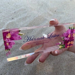 Personalized Name Plate for Desk and Office, Flower Name Plate, Custom Clear Acrylic Nameplate for Professionals, Name Plate for Desk