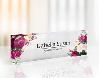 Gepersonaliseerde bloemen acryl naambordje: kantoordecor