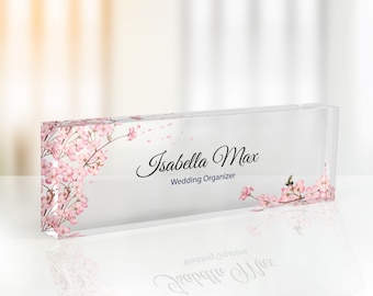 Cherry Blossom Name Plate for Desk, Flower Desk Name Gift, Office Decor, Desk Gift, Personalized Gift, Graduation Gift, Wedding Desk Decor