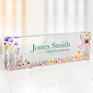 Blumen Namensschild für Schreibtisch, Weihnachten Namensschild, personalisiertes Namensschild Acryl Plaque, Acryl Bürodekor, individuelles Schreibtisch Namensgeschenk